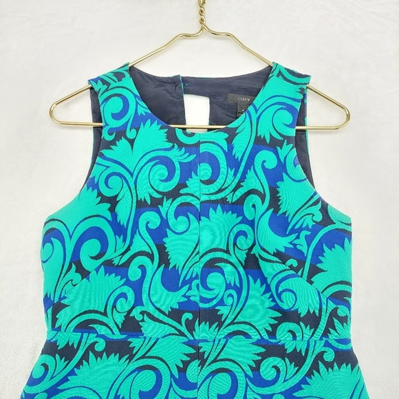 J Crew Blue Green Sleeveless Vineyard Jacquard A-Line Dress P4525 - Picture 4 of 9